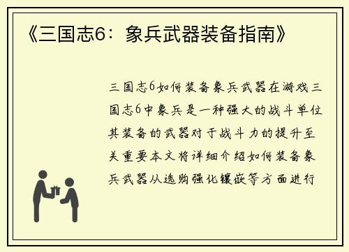 《三国志6：象兵武器装备指南》